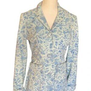 Anthropologie Odille Women’s Floral Paisley Velvet Cotton Pea Coat Blue | 10